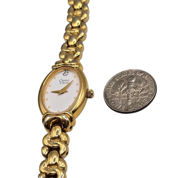 Caravelle By BULOVA Women Wristwatch White Bazel Analog Quartz Movement Gold Ton - Picture 10 of 10